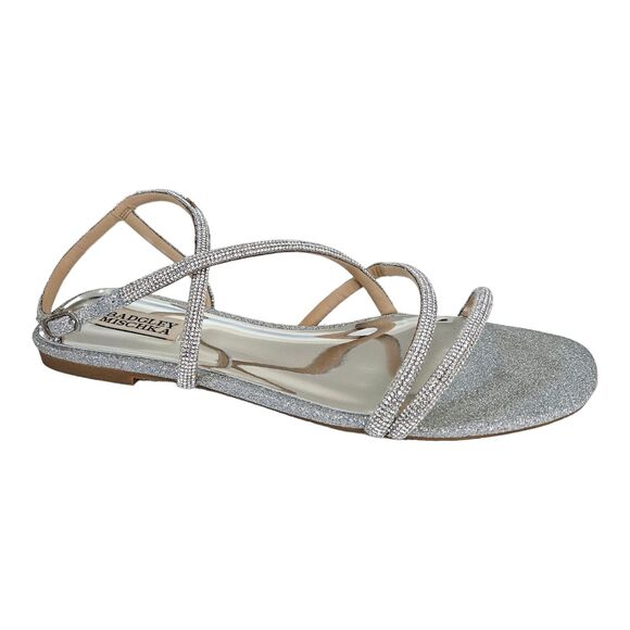 BADGLEY MISHKA Ivie Strappy Sandal Women's 8.5M Stone Embellished Silver $198 - Picture 2 of 11